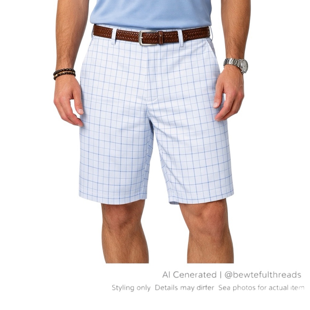 Gordon Cooper Golf White with Blue Check Shorts Men’s 38 Preppy Resort